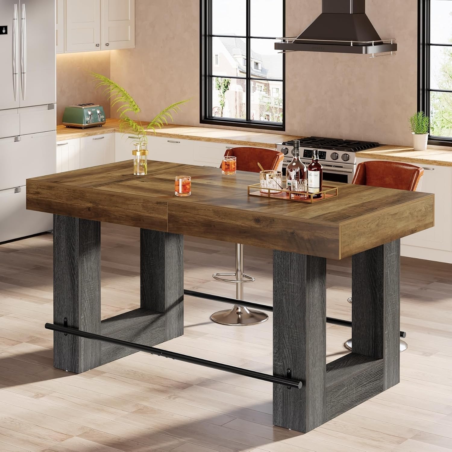 63" Counter Height Bar Table, Large High Top Pub Table Kitchen Island
