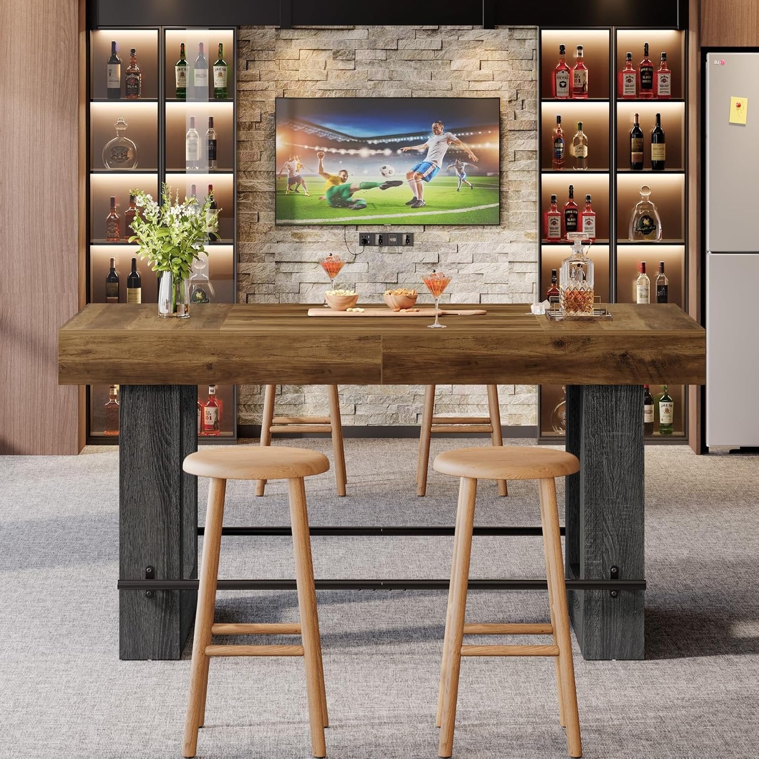 63" Counter Height Bar Table, Large High Top Pub Table Kitchen Island