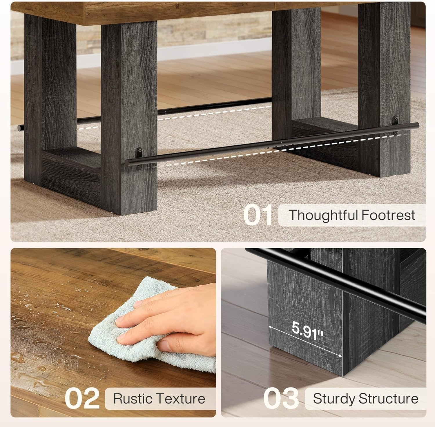 63" Counter Height Bar Table, Large High Top Pub Table Kitchen Island