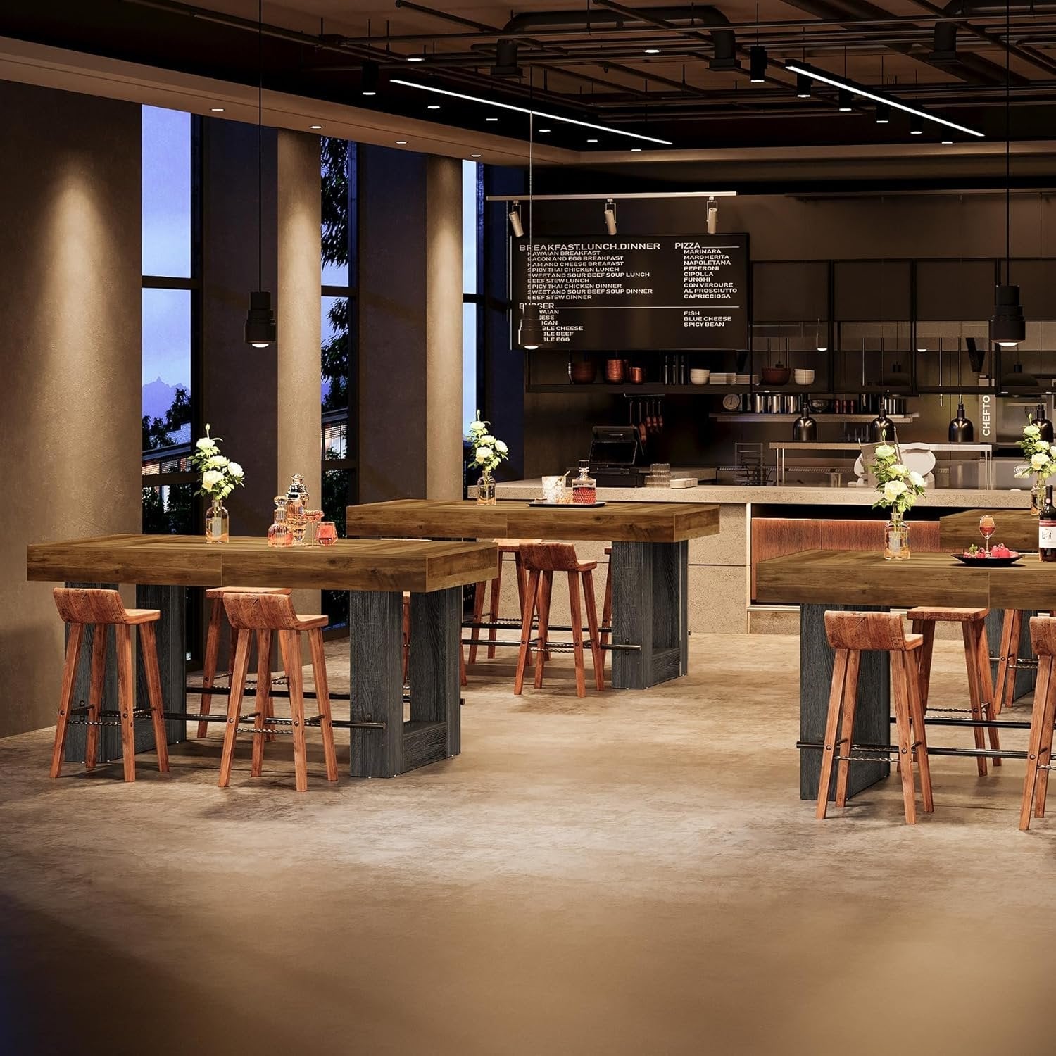 63" Counter Height Bar Table, Large High Top Pub Table Kitchen Island