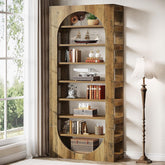 70.8" Tall Bookcase, 8-Tier Wood Arched Bookshelf Etagere with Storage 3