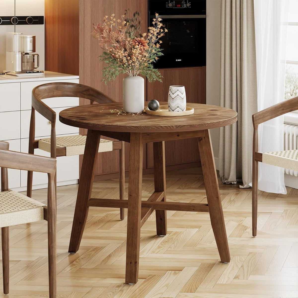 Solid Wood Round Dining Table, 31.5" Farmhouse Kitchen Table for 2-4 ...