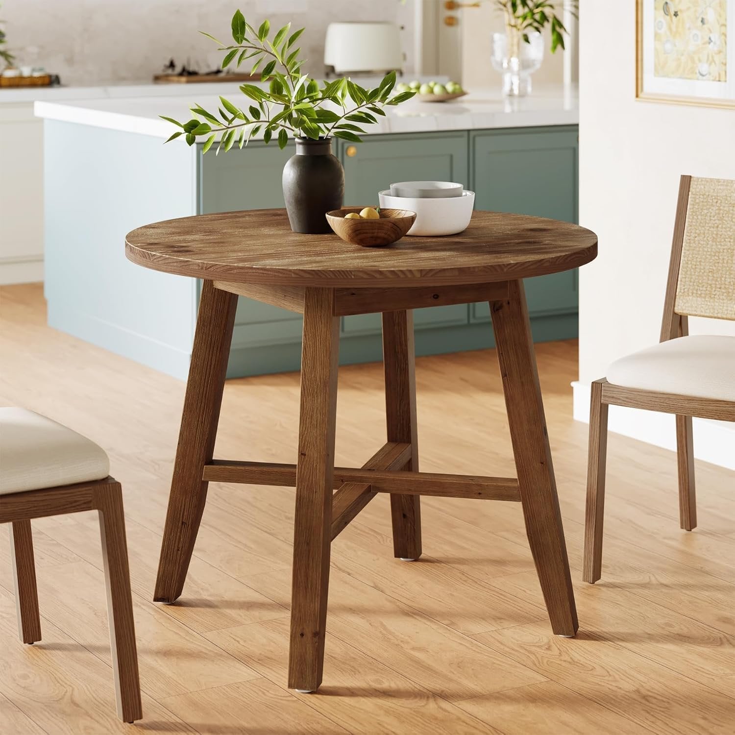 Solid Wood Round Dining Table, 31.5" Farmhouse Kitchen Table for 2-4