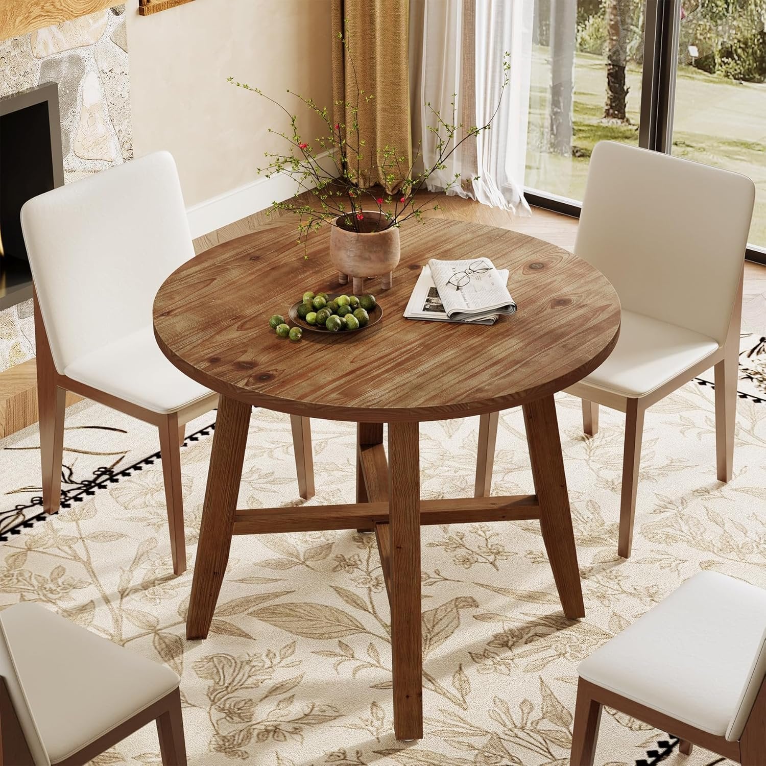 Solid Wood Round Dining Table, 31.5" Farmhouse Kitchen Table for 2-4