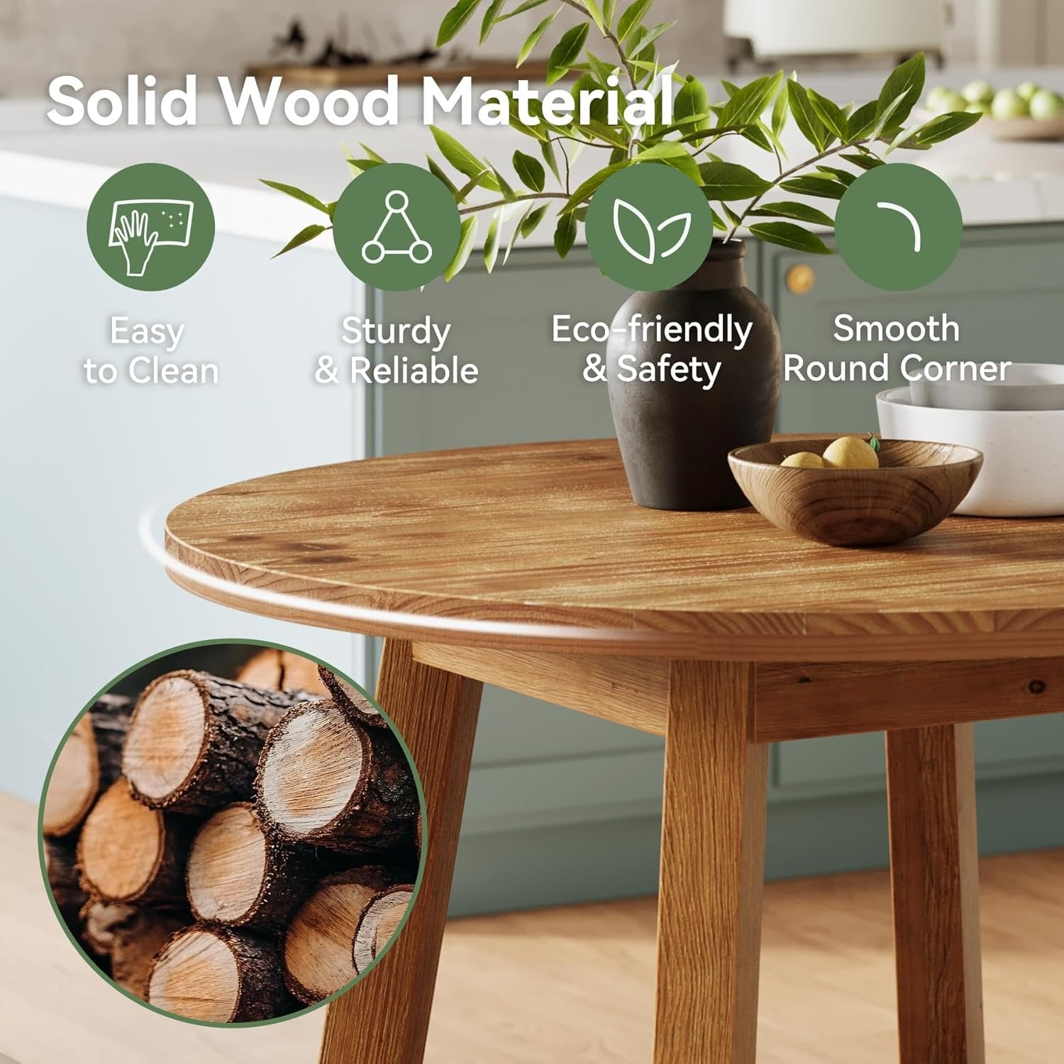 31.5" Solid Wood Conference Table, Small Round Office Table for 2-4