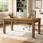 63 inch solid wood computer desk with natural wood grain finish