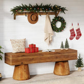 Solid Wood Entryway Shoe Bench, Farmhouse End of Bed Bench with Bucket Legs 3