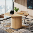 47" Round Conference Table with Fluted Metal Base for 4-6 People