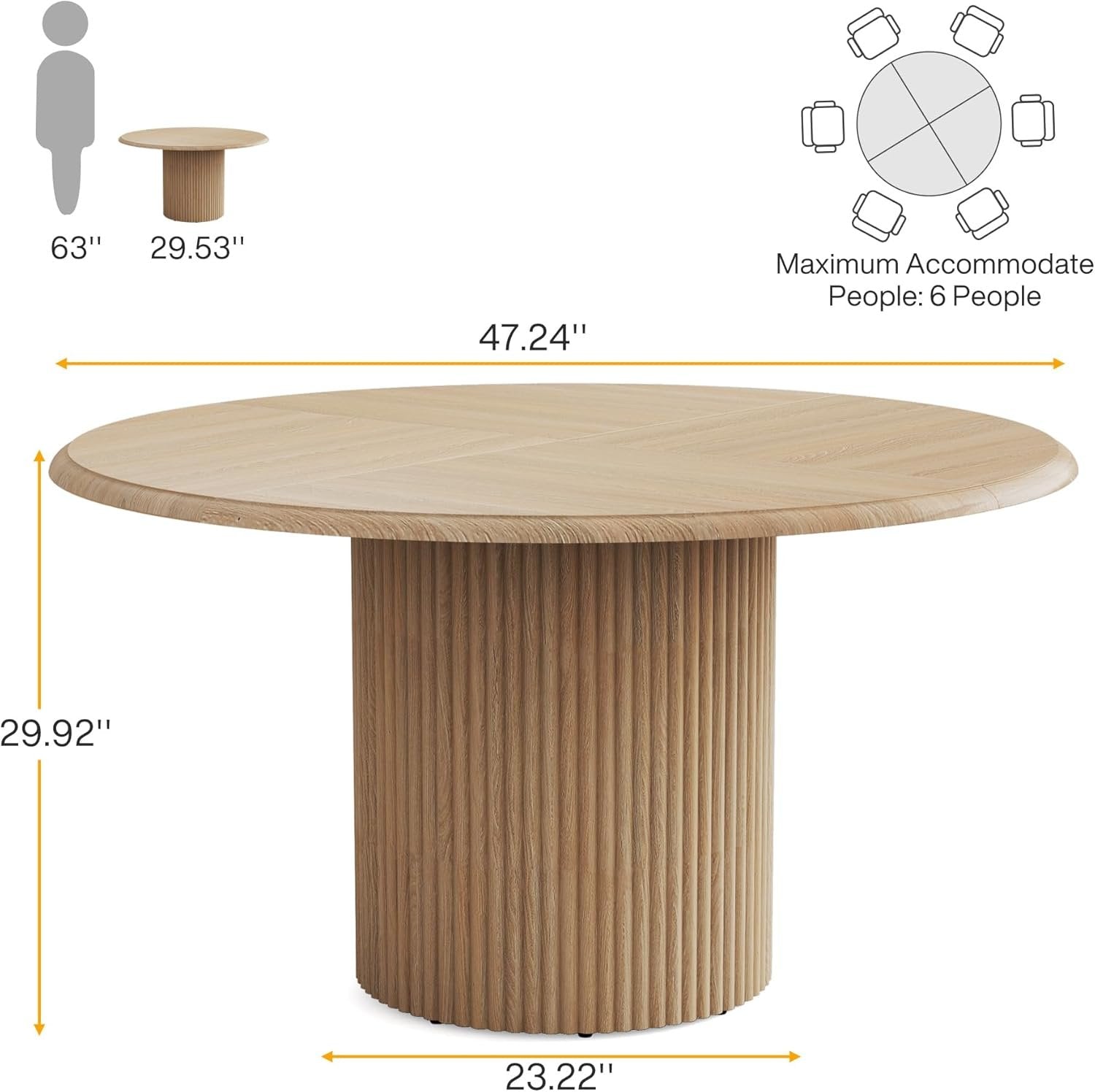47" Round Conference Table with Fluted Metal Base for 4-6 People