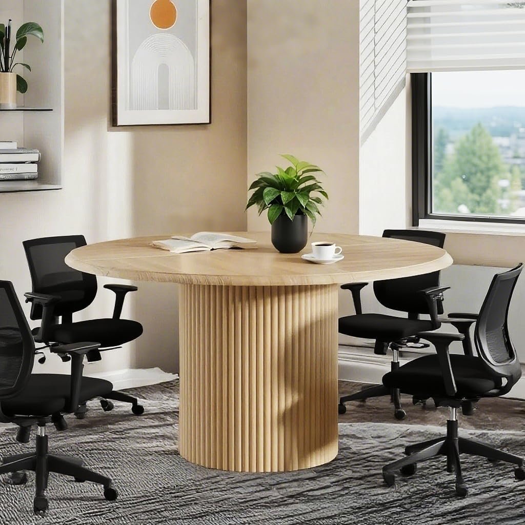 47" Round Conference Table with Fluted Metal Base for 4-6 People