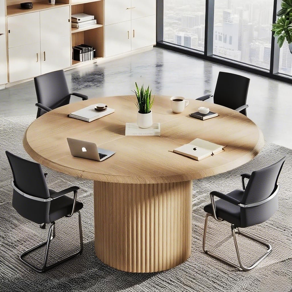 47" Round Conference Table with Fluted Metal Base for 4-6 People