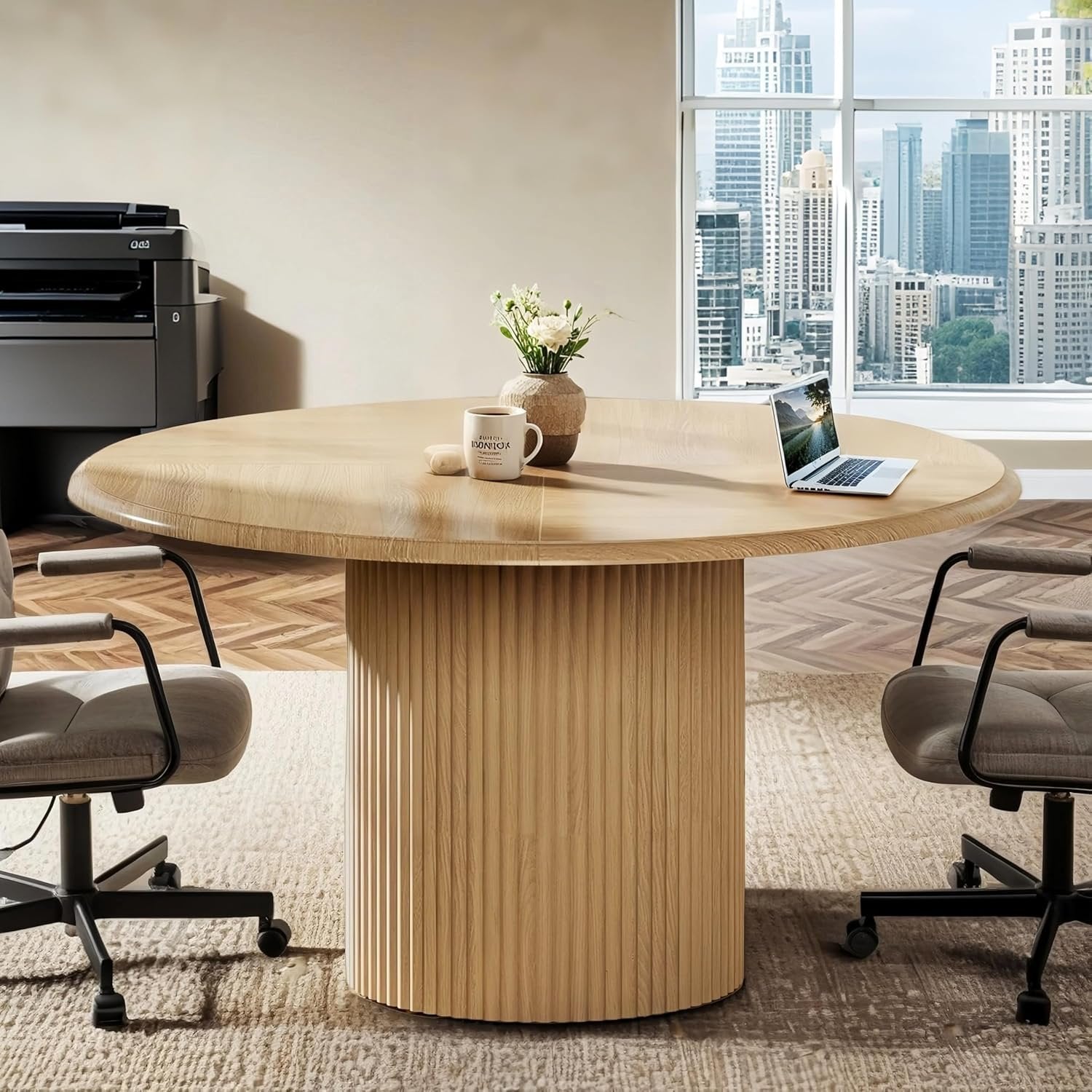 47" Round Conference Table with Fluted Metal Base for 4-6 People