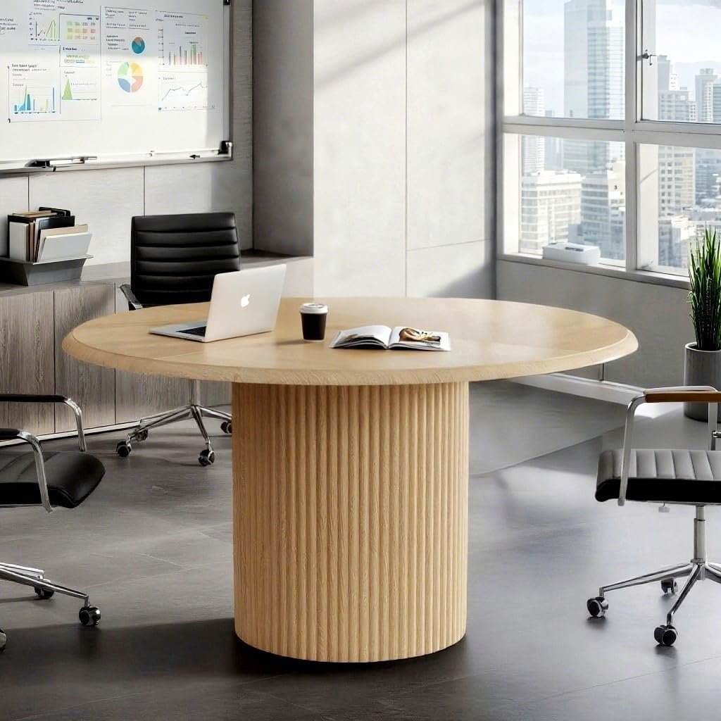 47" Round Conference Table with Fluted Metal Base for 4-6 People