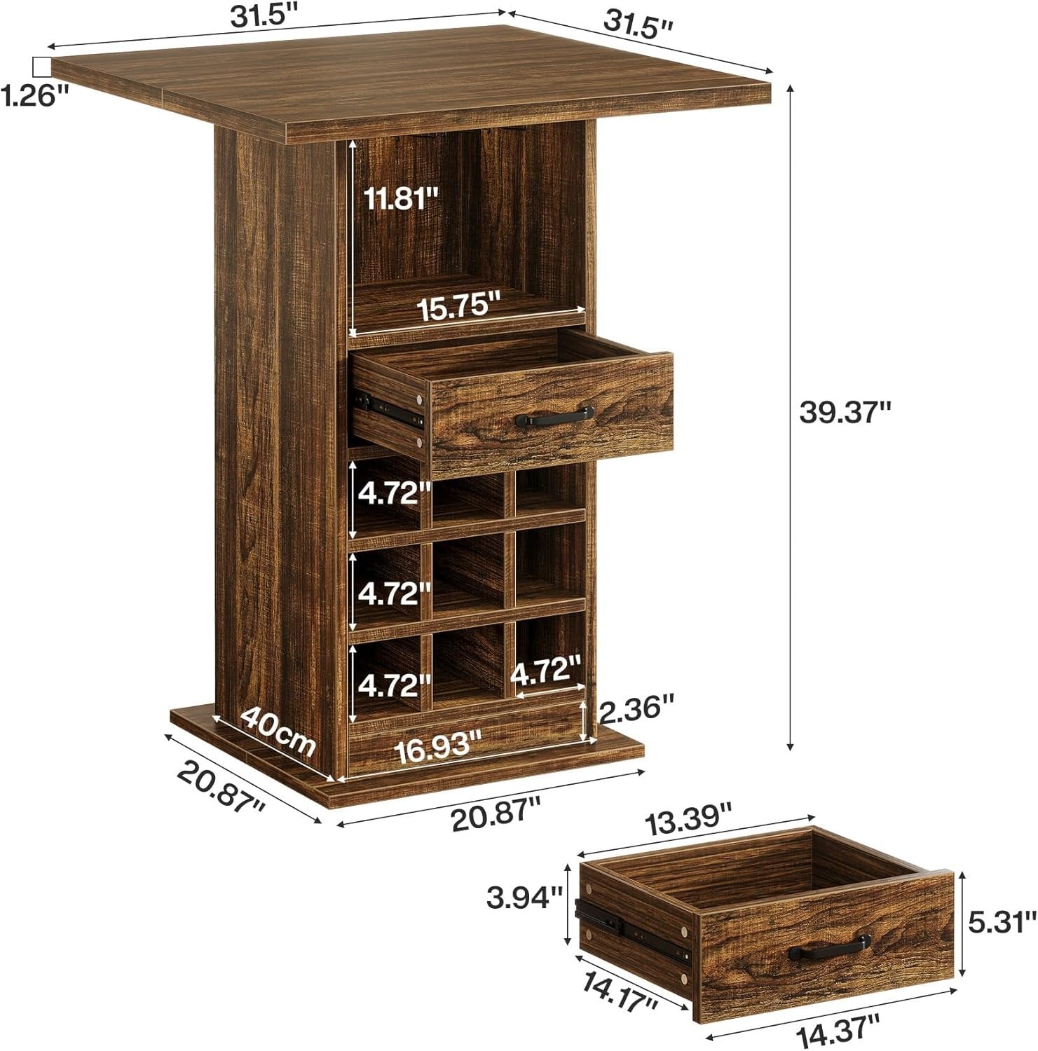 Home Bar Unit,  Square Liquor Bar Cabinet with Storage Drawer and Wine Rack