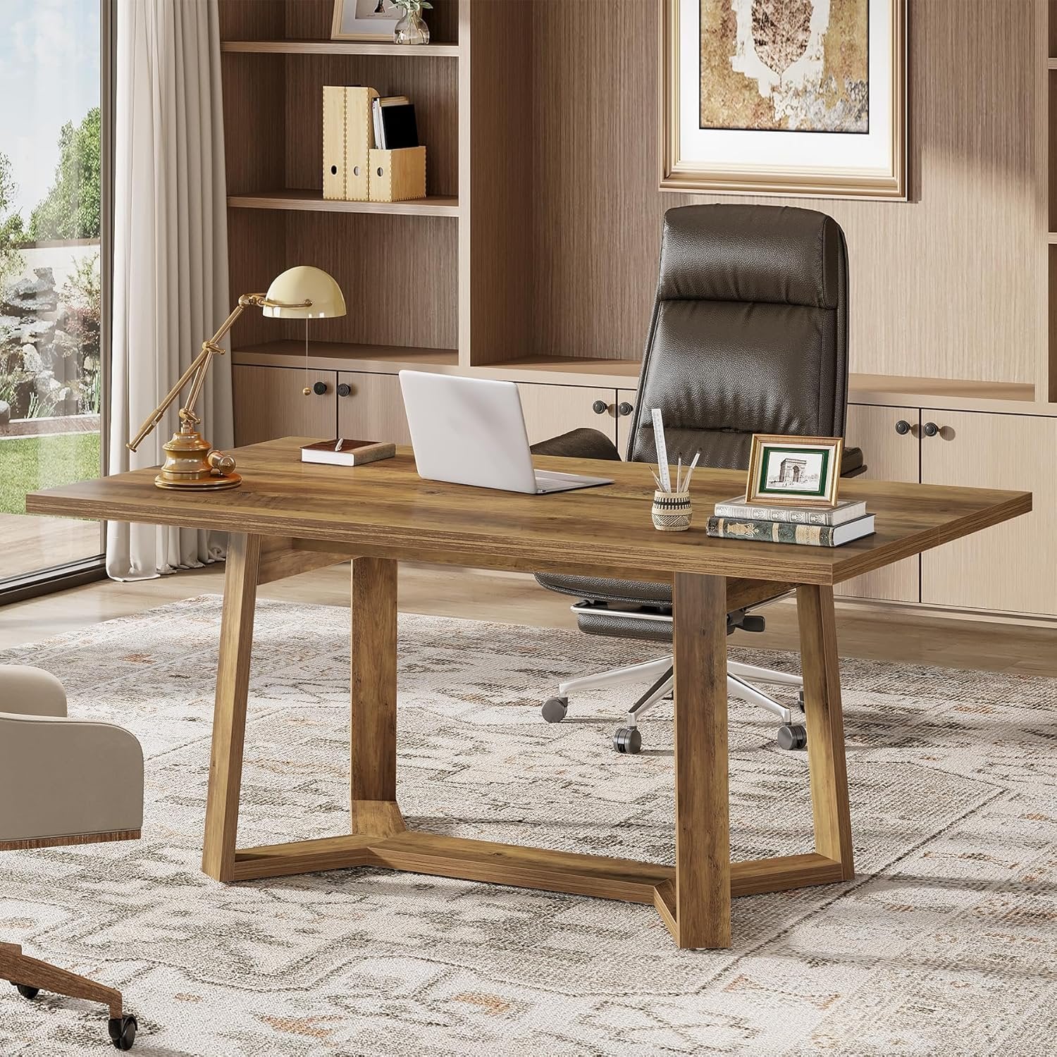 47" Computer Desk, Farmhouse Simple Executive Desk Writing Table for Home Office