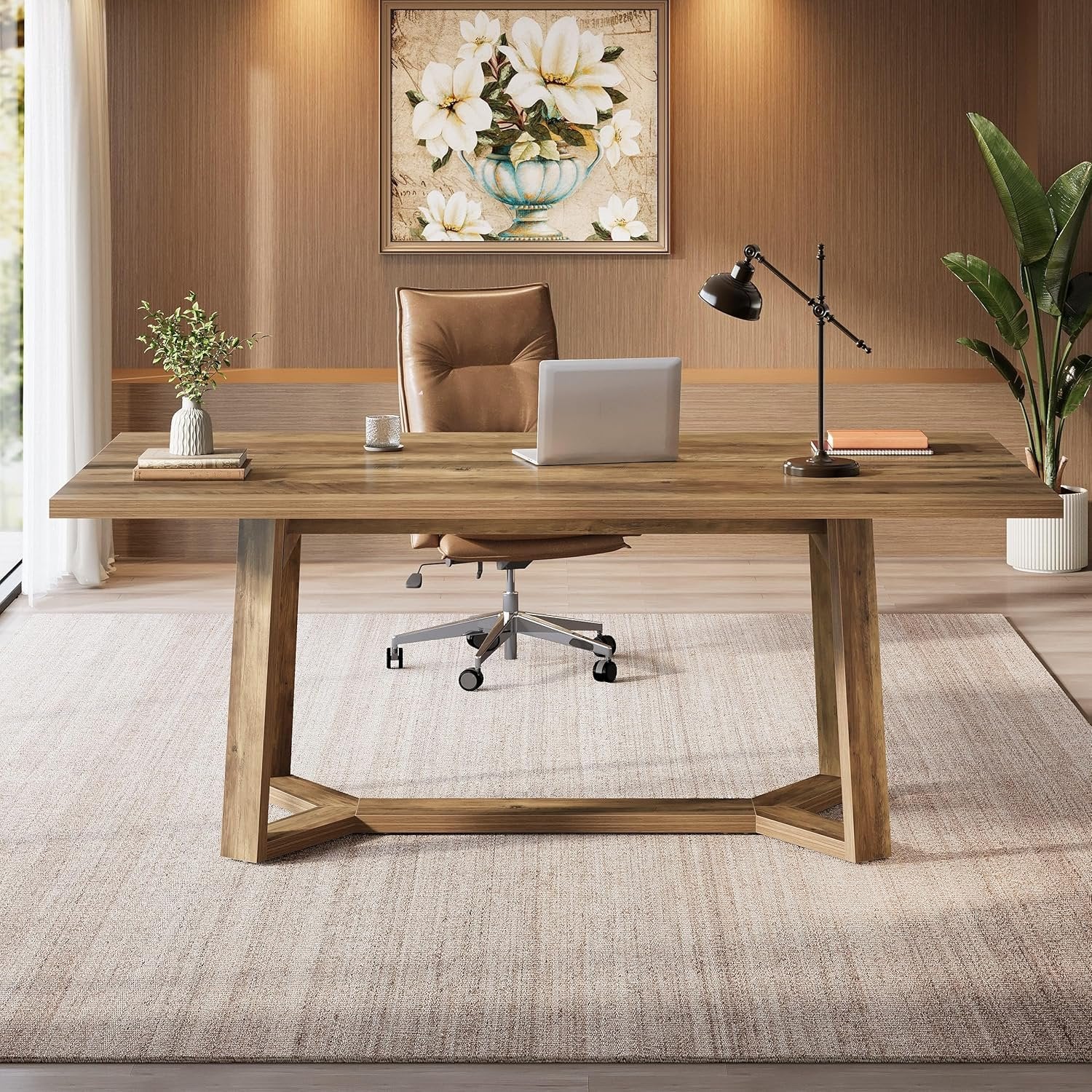 47" Computer Desk, Farmhouse Simple Executive Desk Writing Table for Home Office