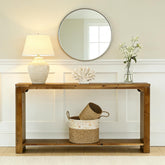 63" Solid Wood Console Table, Farmhouse Sofa Table Entryway Table with 2-Tier Storage 3
