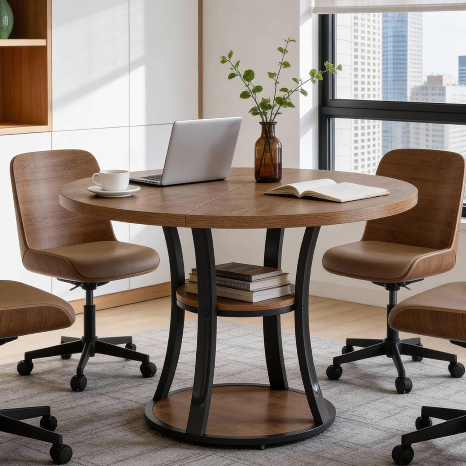39" Small Conference Table, Modern Round Meeting Room Table for 2-4 People