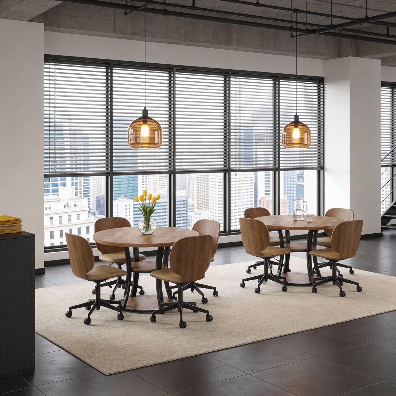 39" Small Conference Table, Modern Round Meeting Room Table for 2-4 People