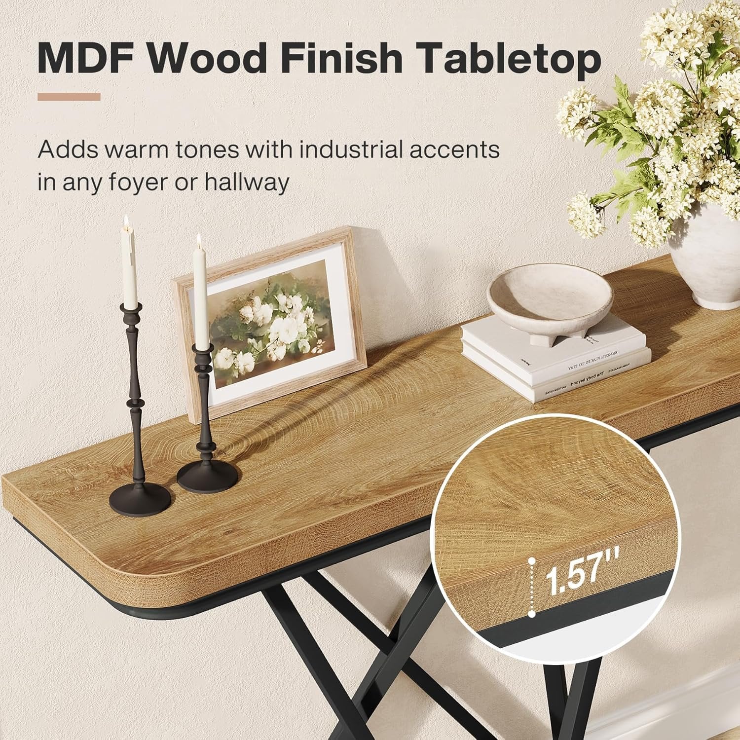 41.3" Industrial Console Table, Narrow Entryway Table with Metal Base