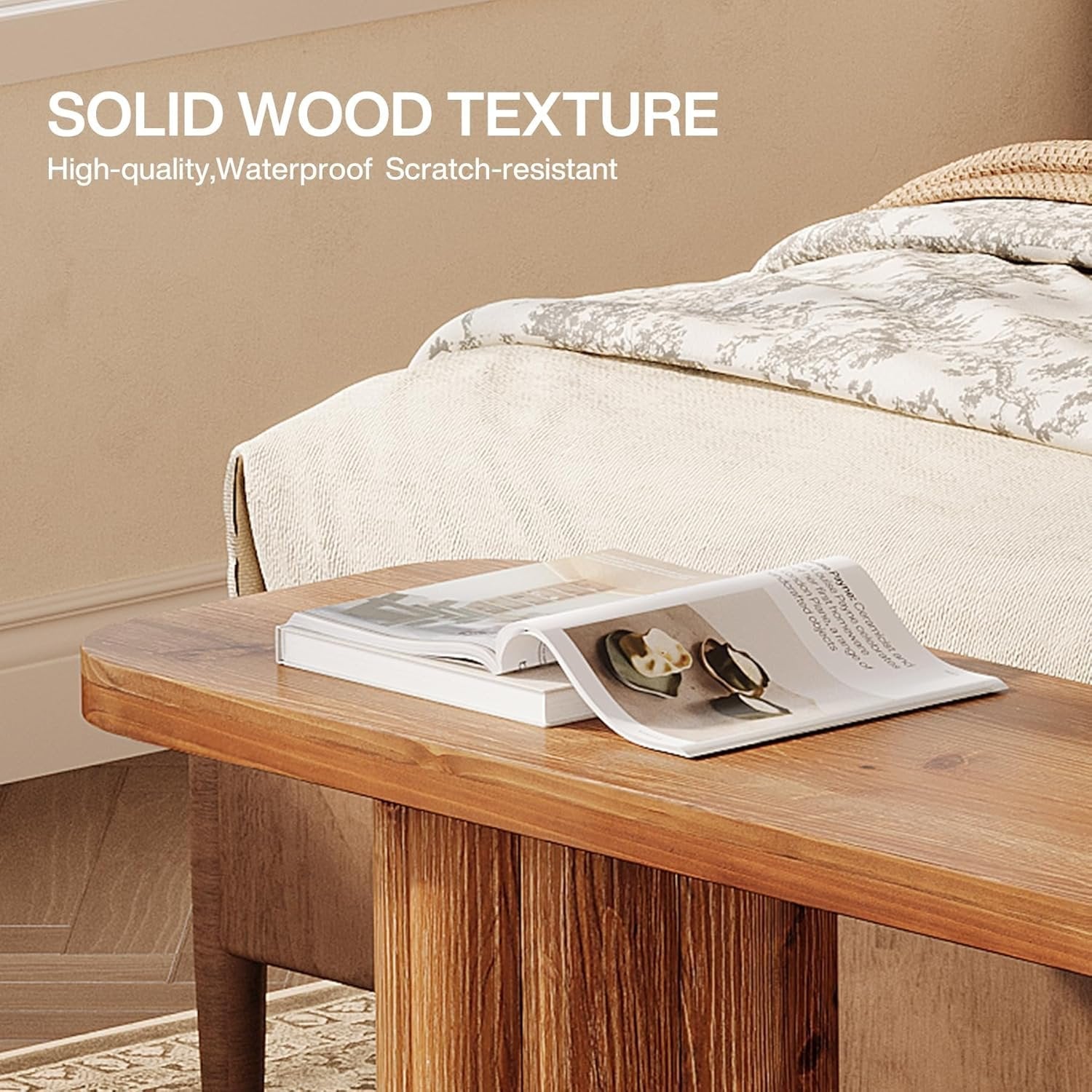 63" Solid Wood Bench, Farmhouse Entryway Bench End of Bed Bench