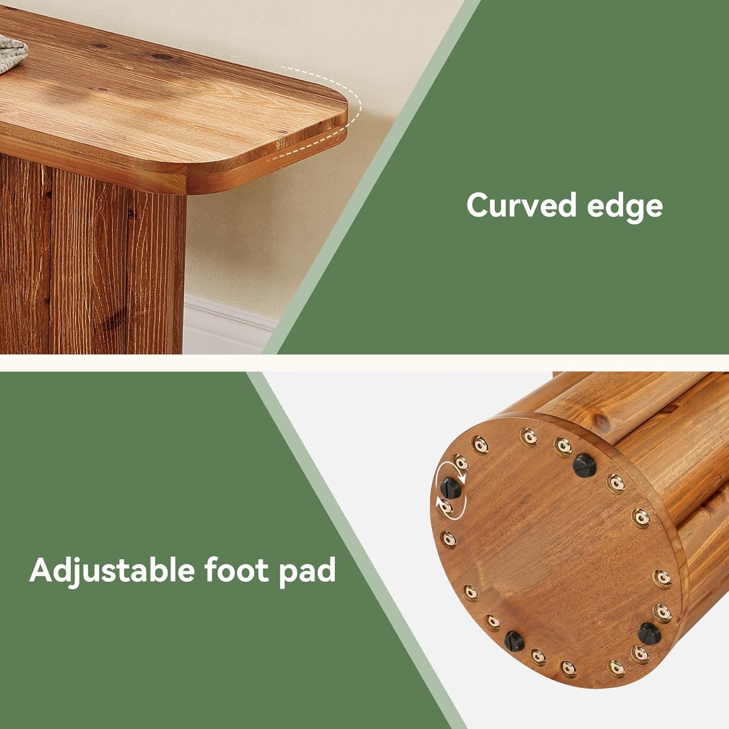 63" Solid Wood Bench, Farmhouse Entryway Bench End of Bed Bench