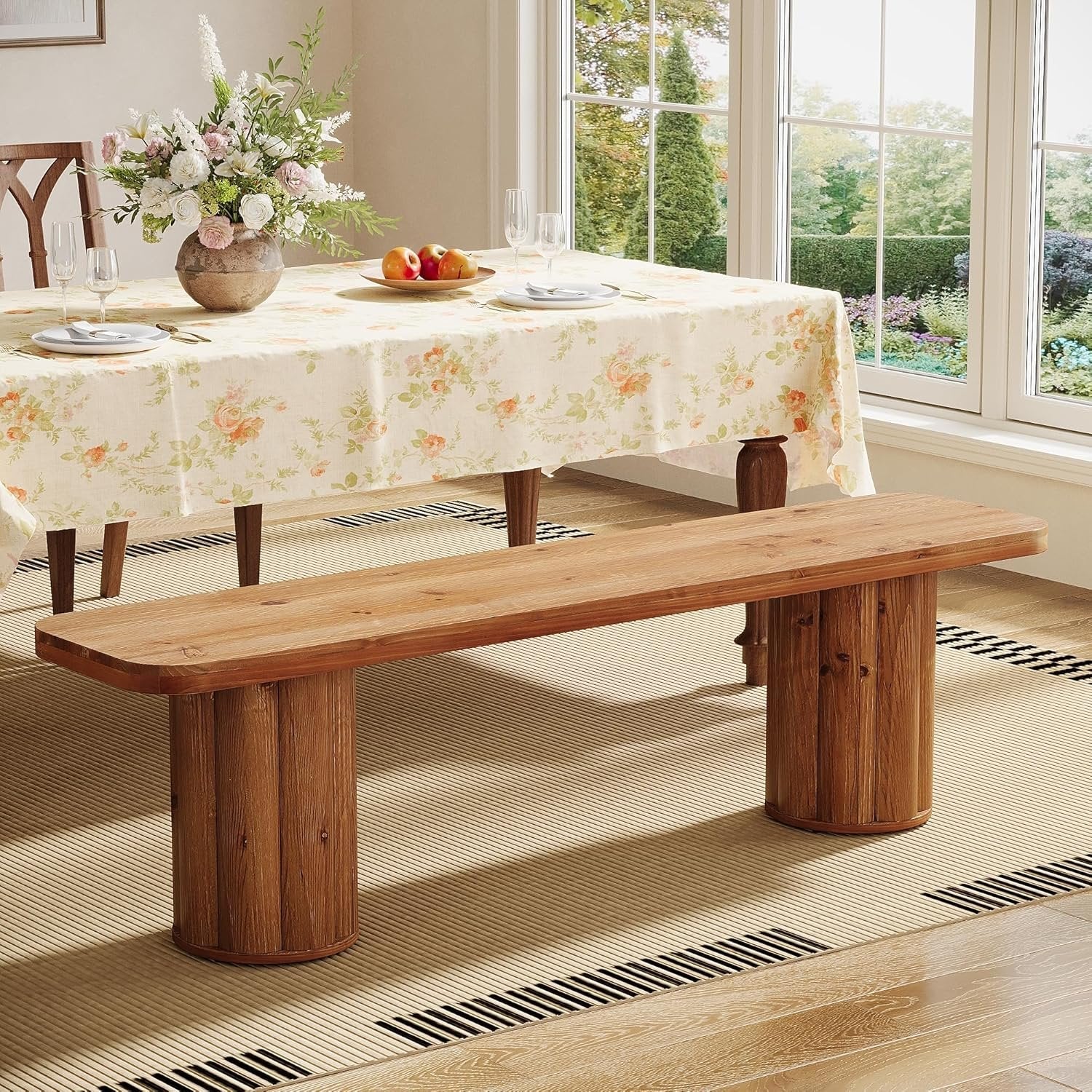 63" Solid Wood Dining Bench, Farmhouse Indoor Kitchen Table Bench Seat