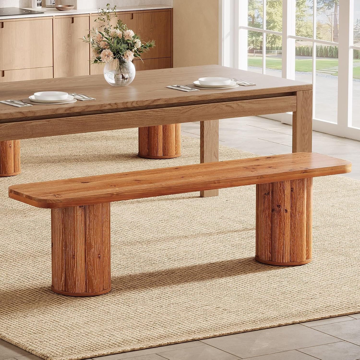63" Solid Wood Dining Bench, Farmhouse Indoor Kitchen Table Bench Seat