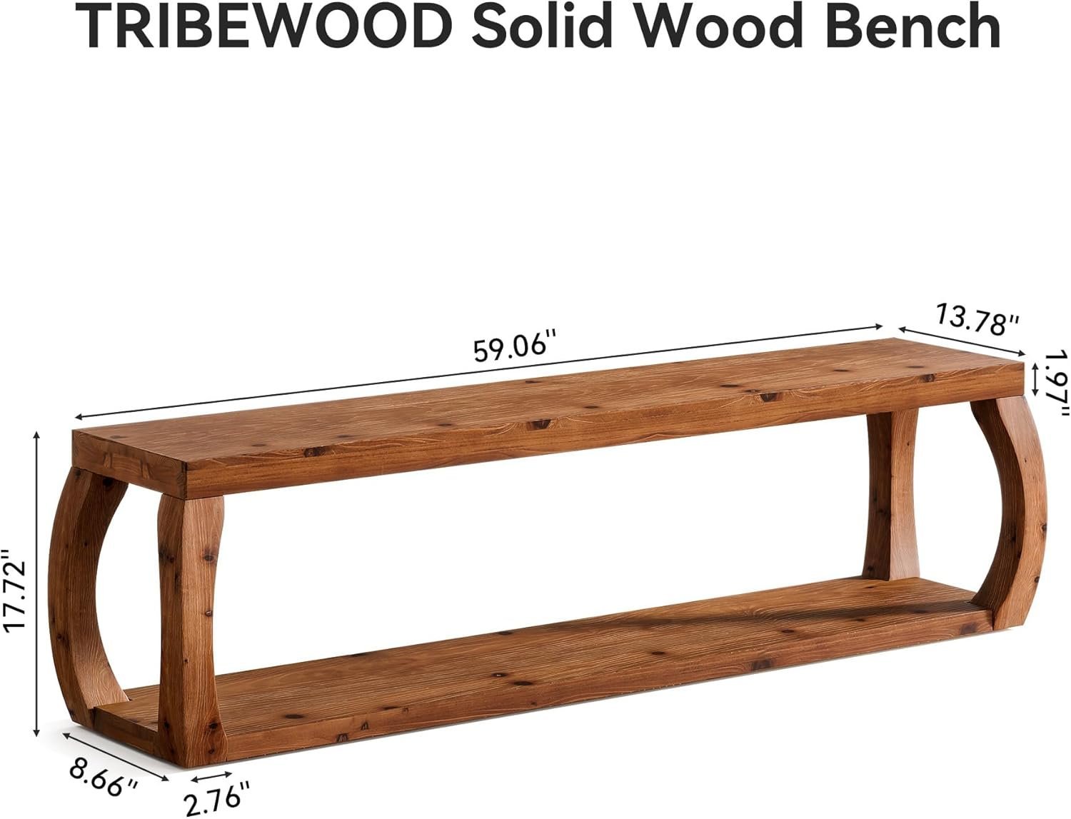 59" Solid Wood Entryway Bench,2-Tier Shoe Bench End of Bed Bench with Open Shelves
