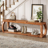 59" Solid Wood Entryway Bench,2-Tier Shoe Bench End of Bed Bench with Open Shelves 3