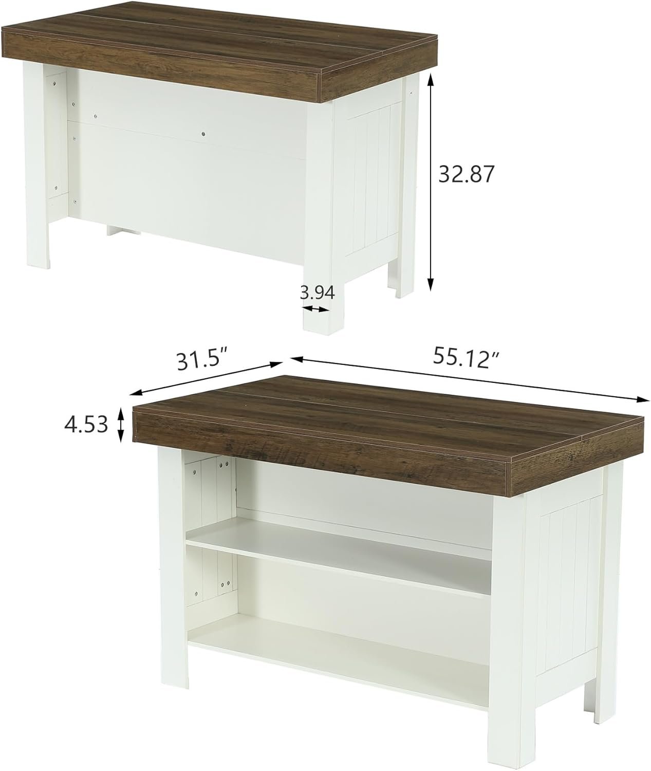 55" Kitchen Island Table with Storage Shelves - Thumbnail 4