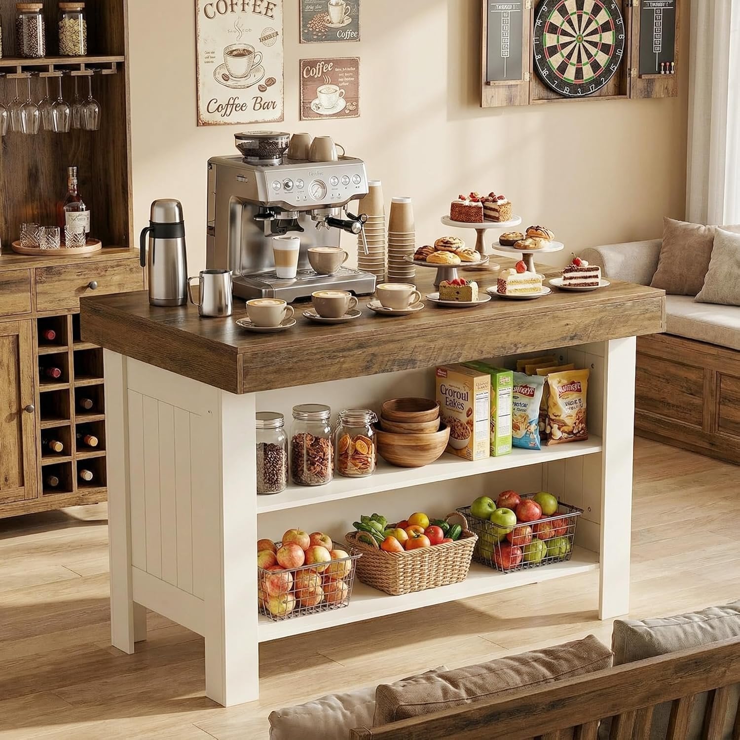 55" Kitchen Island Table with Storage Shelves - Thumbnail 2