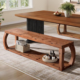 2-Tier Solid Wood Dining Bench, 59" Farmhouse Entryway Bench with Open Shelves 3