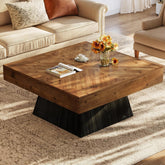 Solid Wood Square Coffee Table, 39.4" Center Cocktail Table with Geometric Base 3
