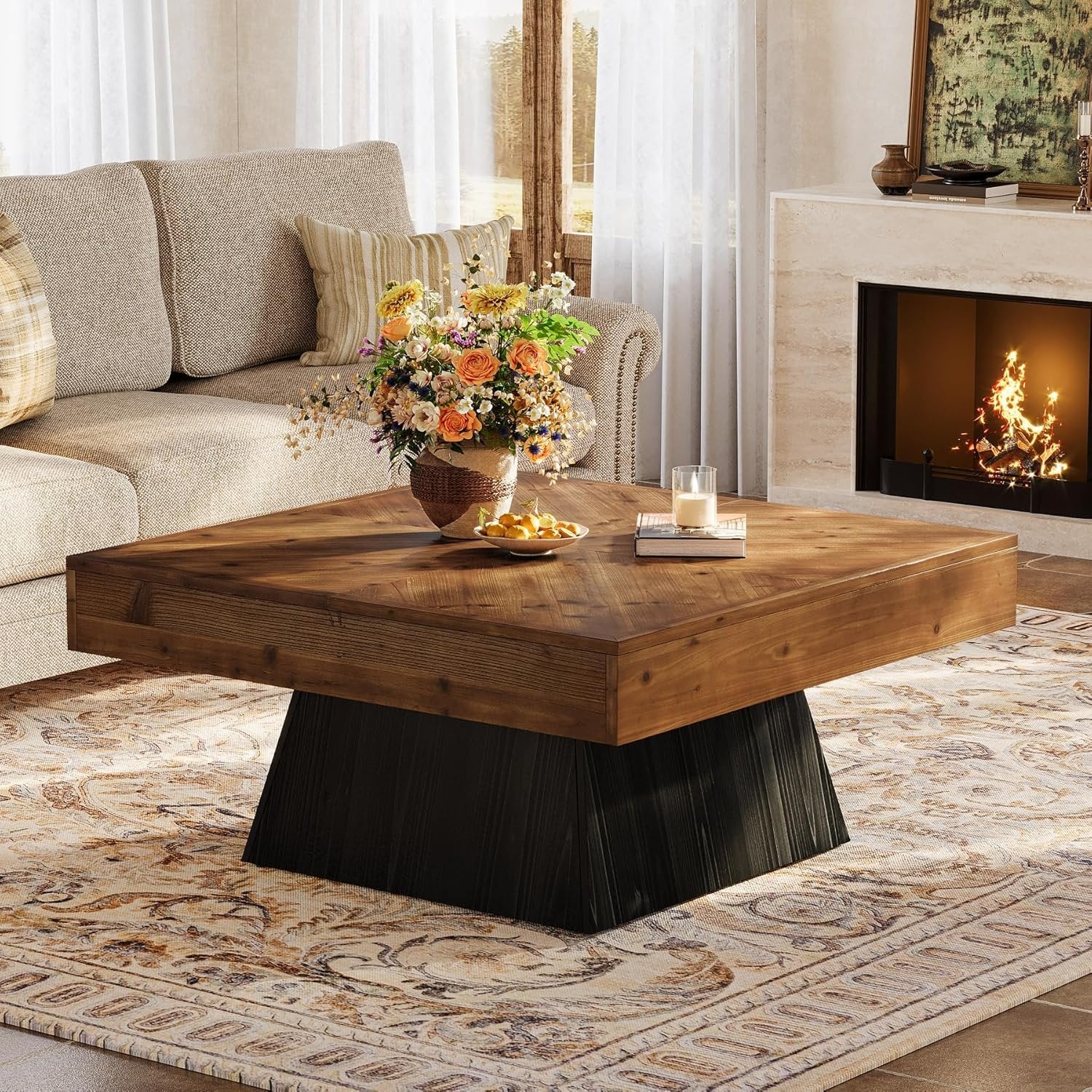 Solid Wood Square Coffee Table, 39.4