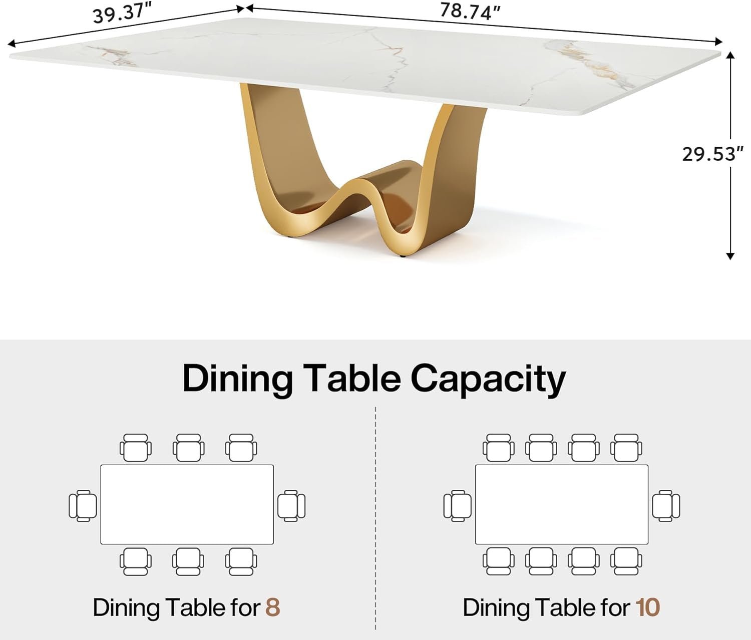 79" Rectangle Sintered Stone Dining Table for 8 Seaters, Stainless Steel Pedestal