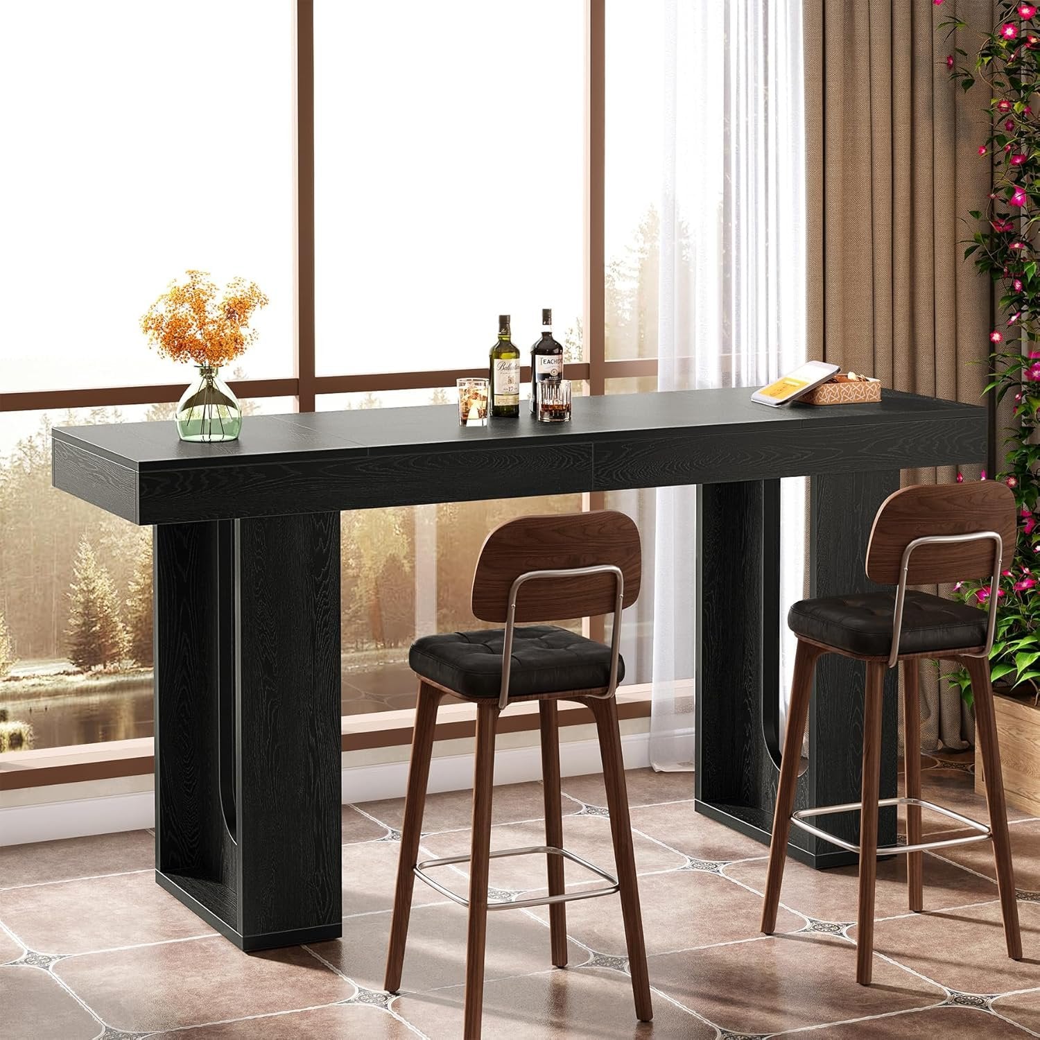 70.9" Long Bar Table, Rectangular Counter Height Pub Table Home Coffee Bar Unit