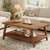 47" Farmhouse Coffee Table, 2-Tier Wood Rectangular Accent Center Cocktail Tea Table 3