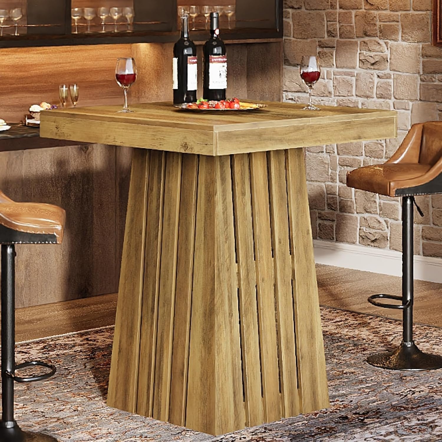 37.8" Square Bar Table, Farmhouse Counter Height Home Bar Unit Pub Table