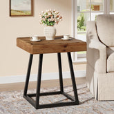 Solid Wood End Table, 19.7" Square Side Table with Metal Frame 3