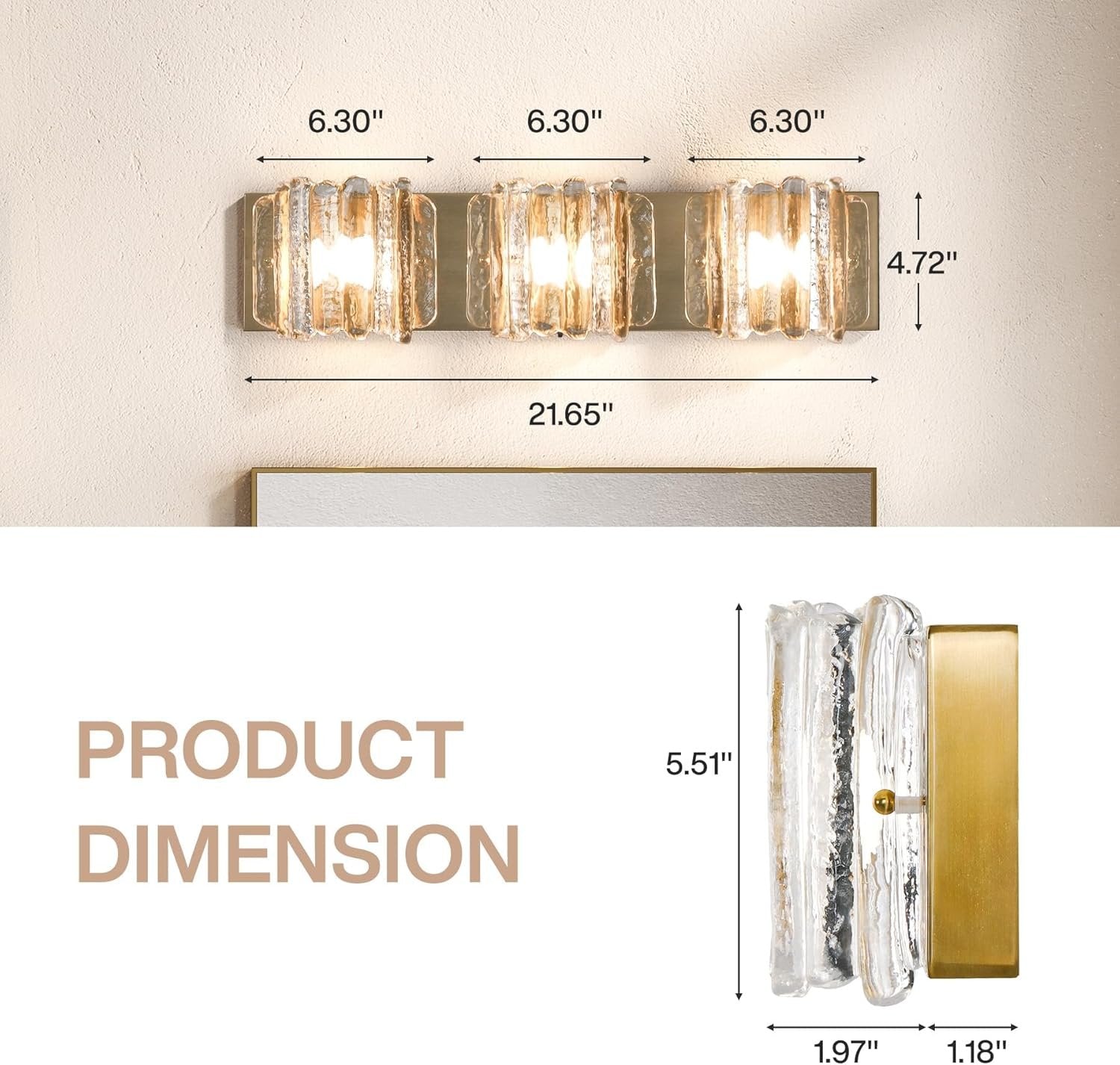 ‎3-Light Vanity Light Fixture, Wall Lights with Crystal Glass Shades