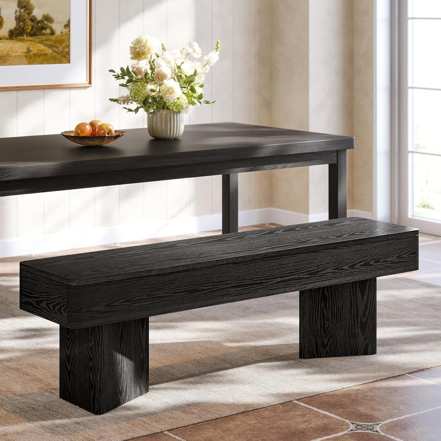 47.24" Dining Bench, Modern Dining Table Bench with Sturdy Base
