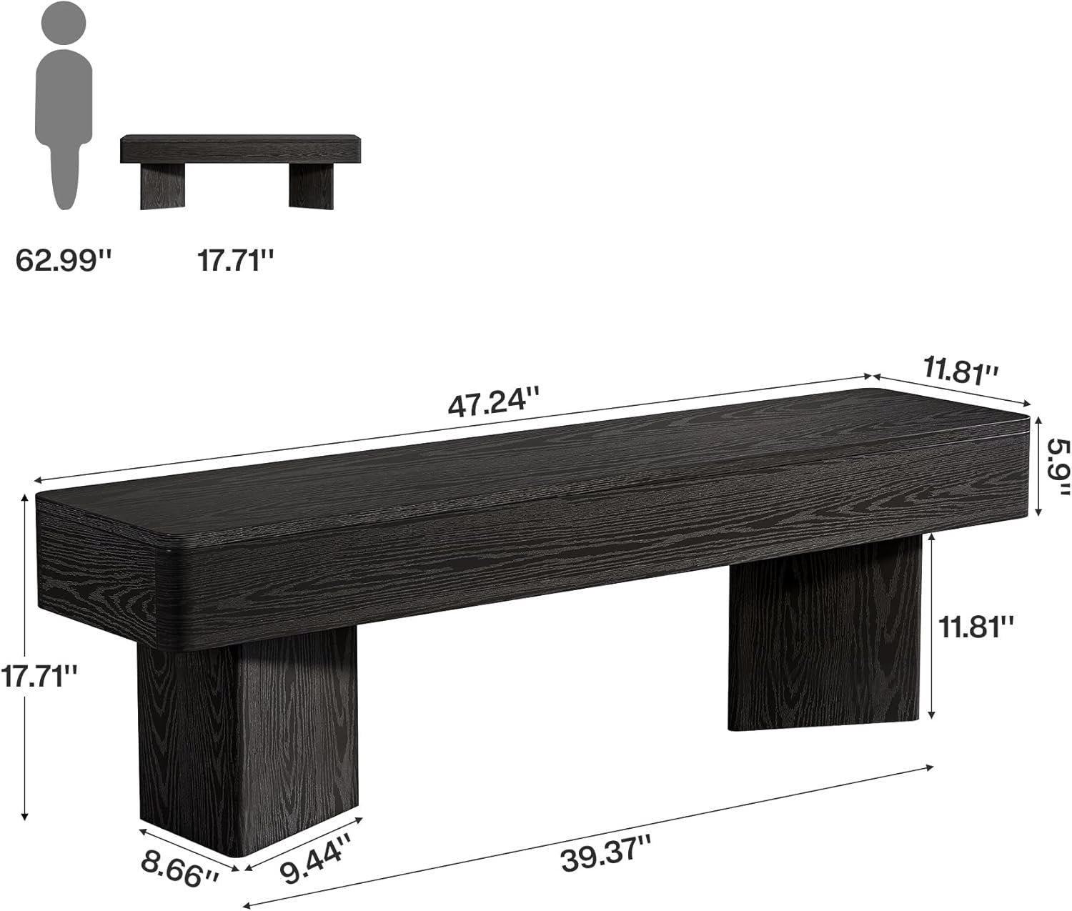47.24" Dining Bench, Modern Dining Table Bench with Sturdy Base