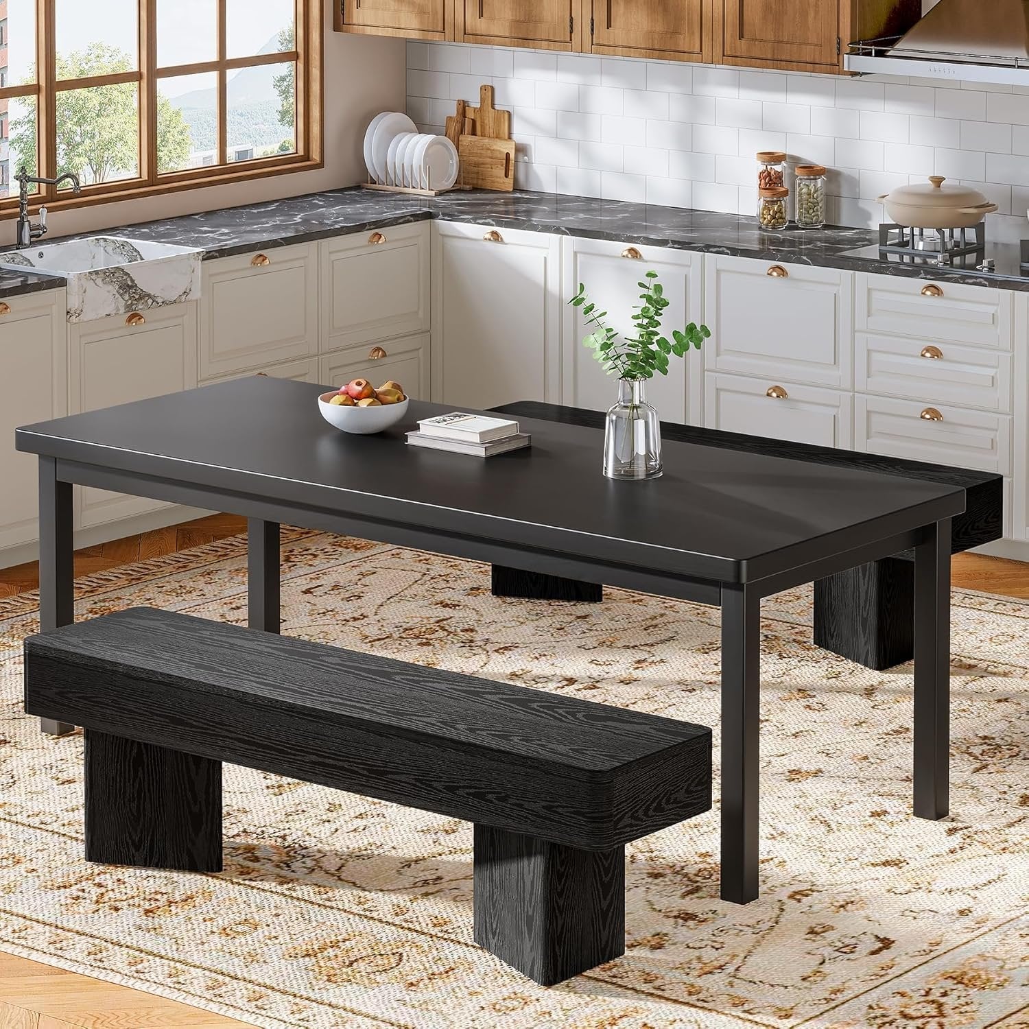 47.24" Dining Bench, Modern Dining Table Bench with Sturdy Base