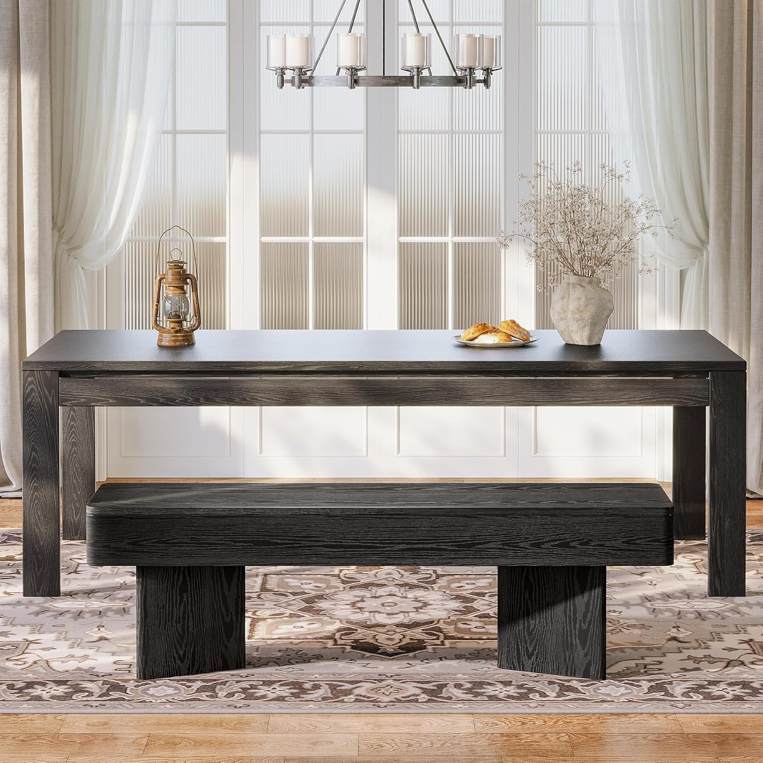 47.24" Dining Bench, Modern Dining Table Bench with Sturdy Base
