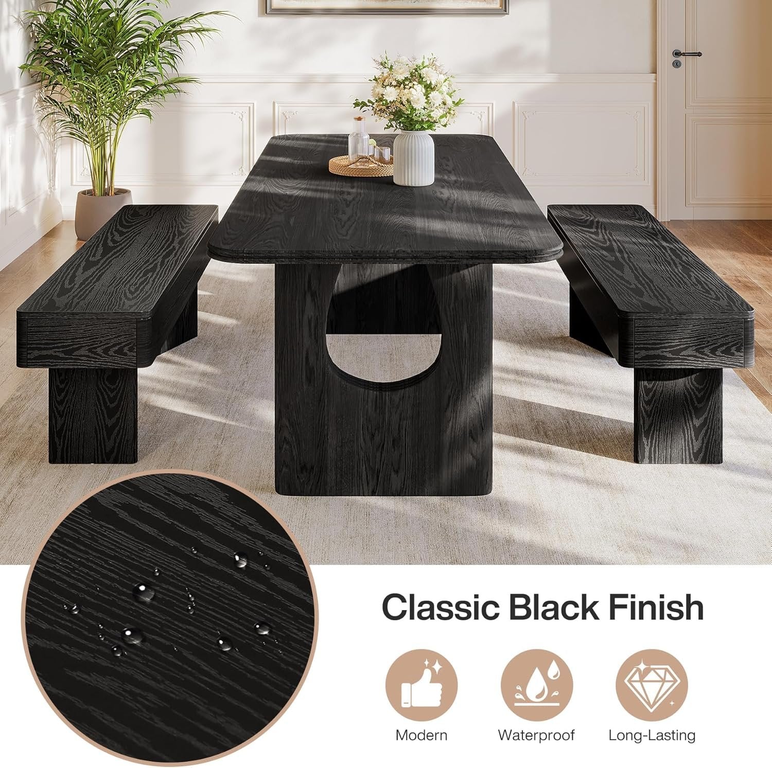 47.24" Dining Bench, Modern Dining Table Bench with Sturdy Base