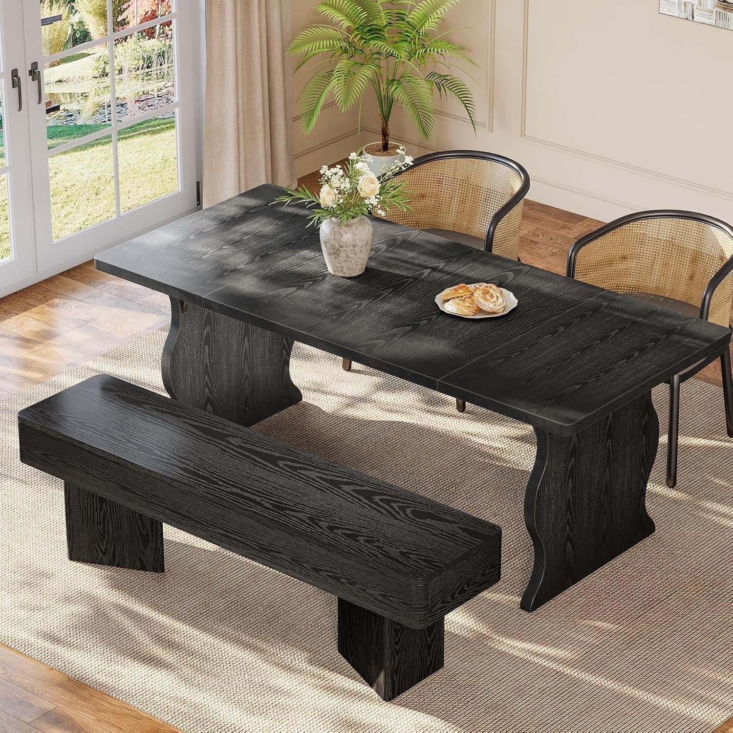 47.24" Dining Bench, Modern Dining Table Bench with Sturdy Base