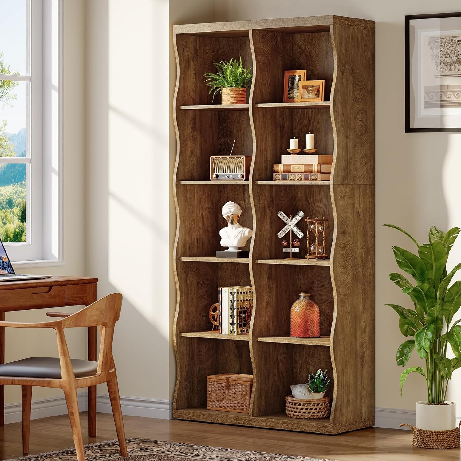70.86" Tall Bookcase, 5-Tier Floor Standing Bookshelf with 10 Cubes