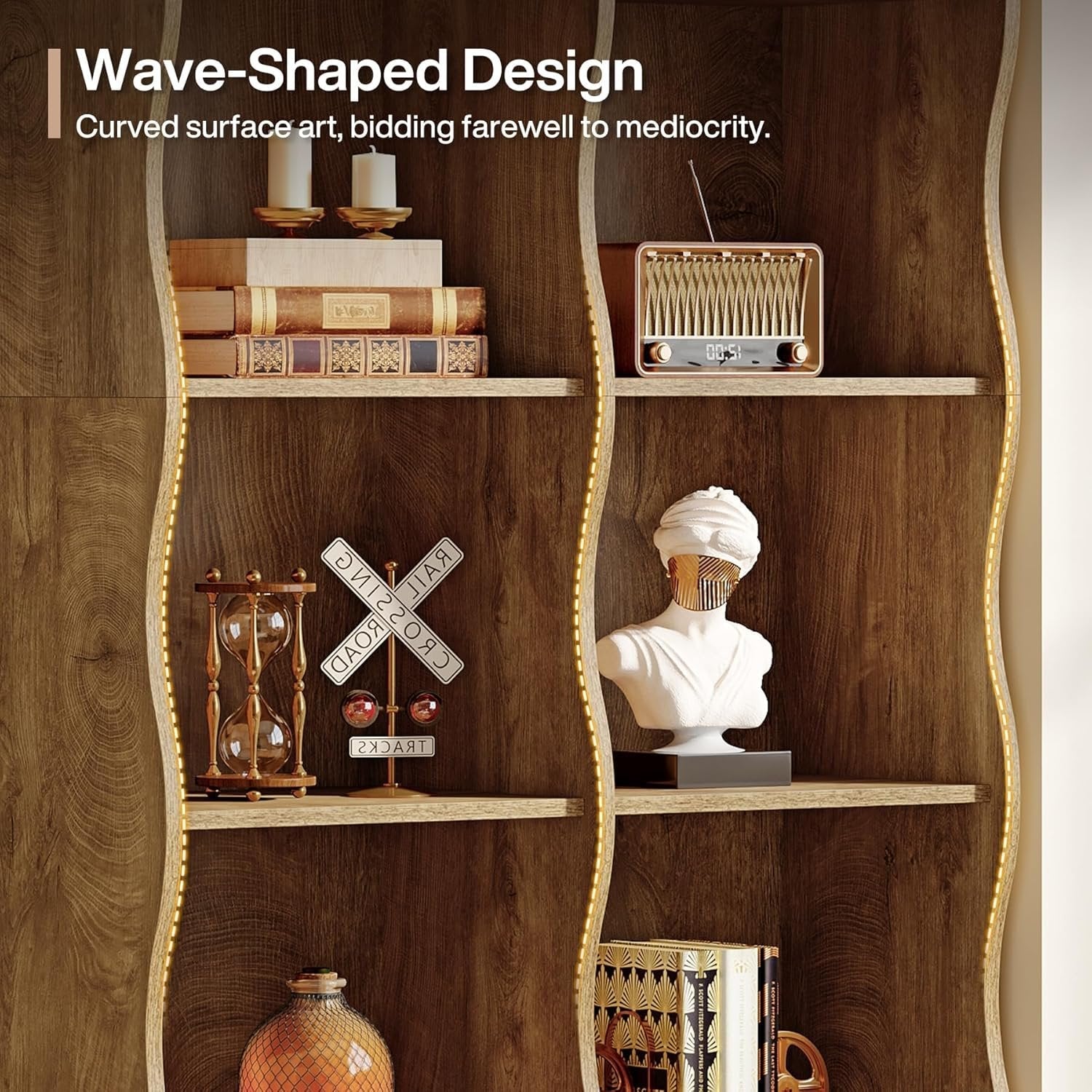 70.86" Tall Bookcase, 5-Tier Floor Standing Bookshelf with 10 Cubes