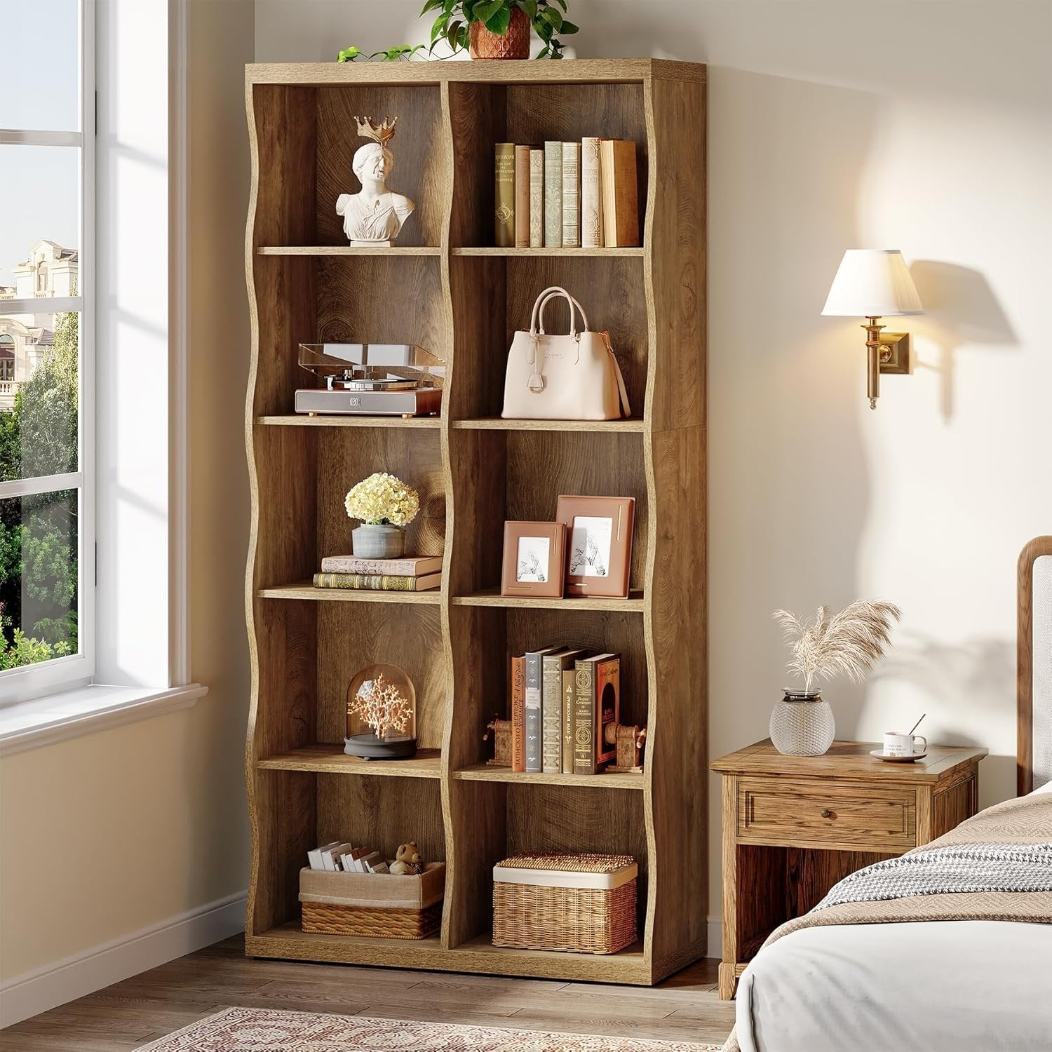 70.86" Tall Bookcase, 5-Tier Floor Standing Bookshelf with 10 Cubes